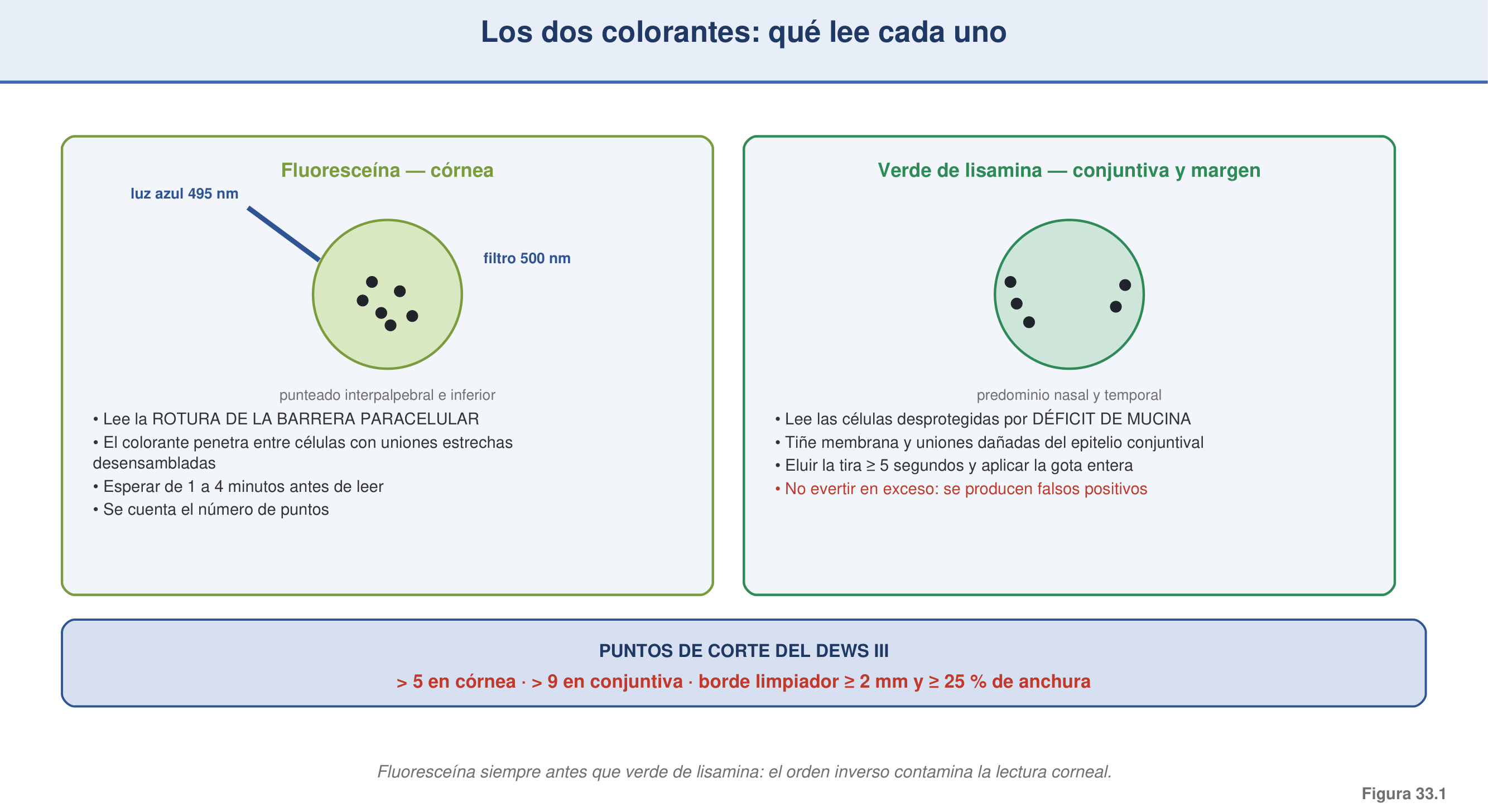 Figura 33.1 — Los dos colorantes y qué lee cada uno