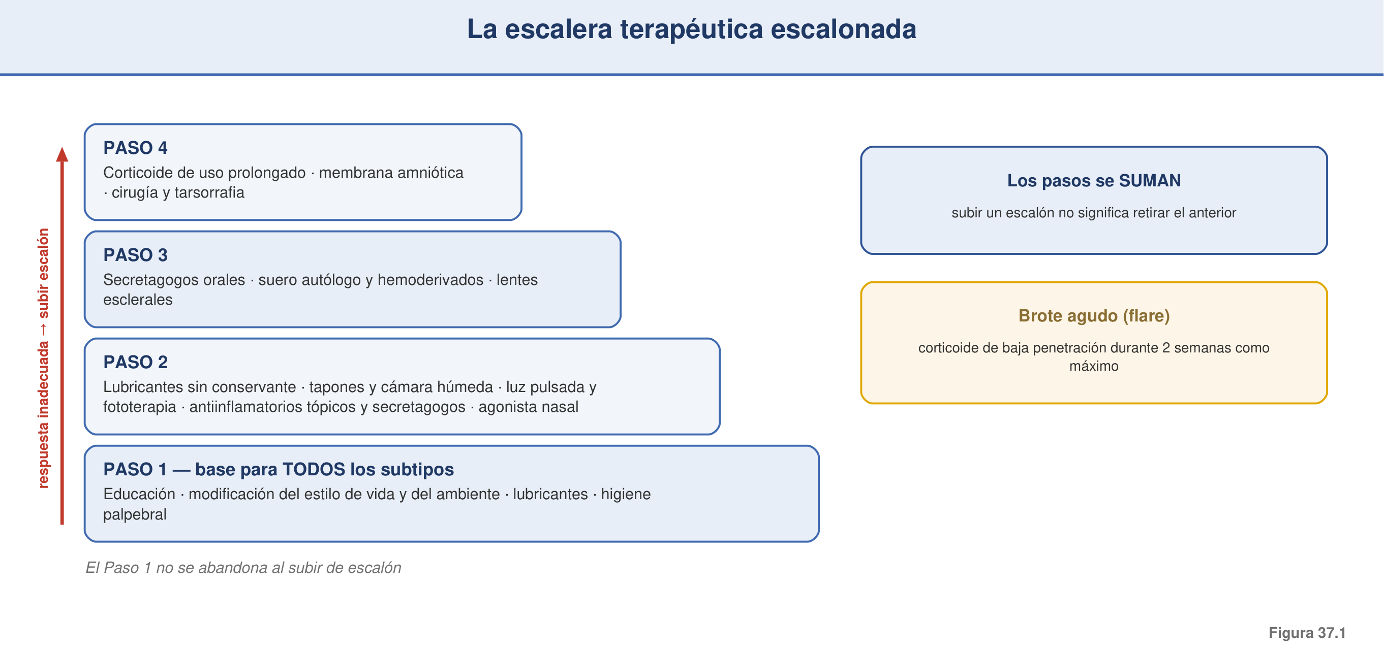 Figura 37.1 — La escalera terapéutica (staged management)