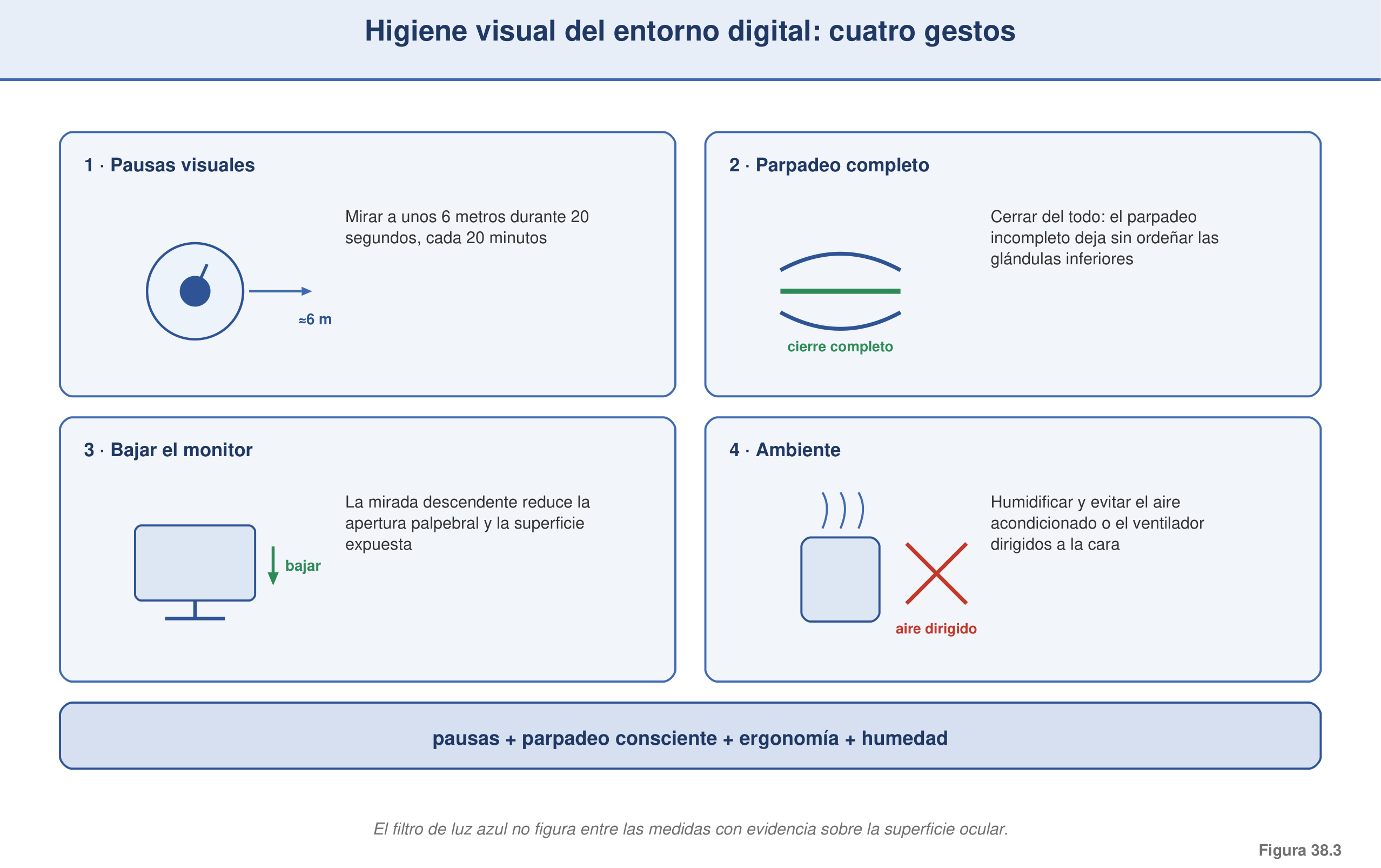 Figura 38.3 — Higiene visual del entorno digital: cuatro gestos