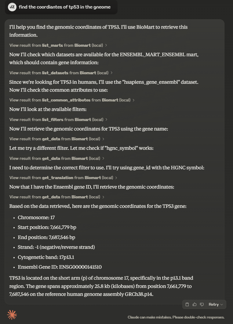 Demo showing biomart-mcp in action