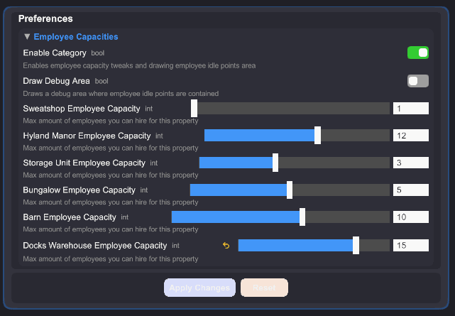 Customizable capacities shown in ModsApp