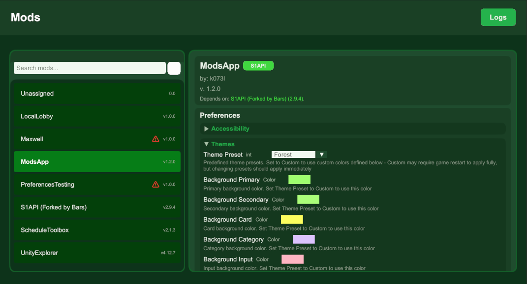Different theming options - Forest theme