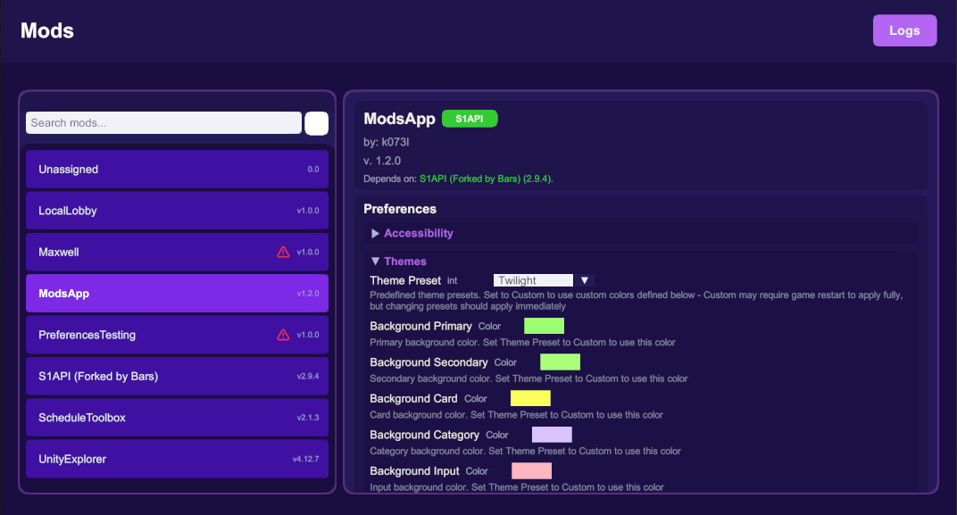Different themind options - Twilight theme