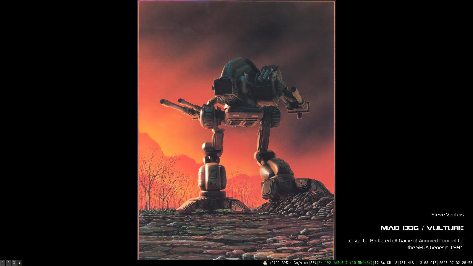 Screenshot of a desktop wallpaper with an info plaque