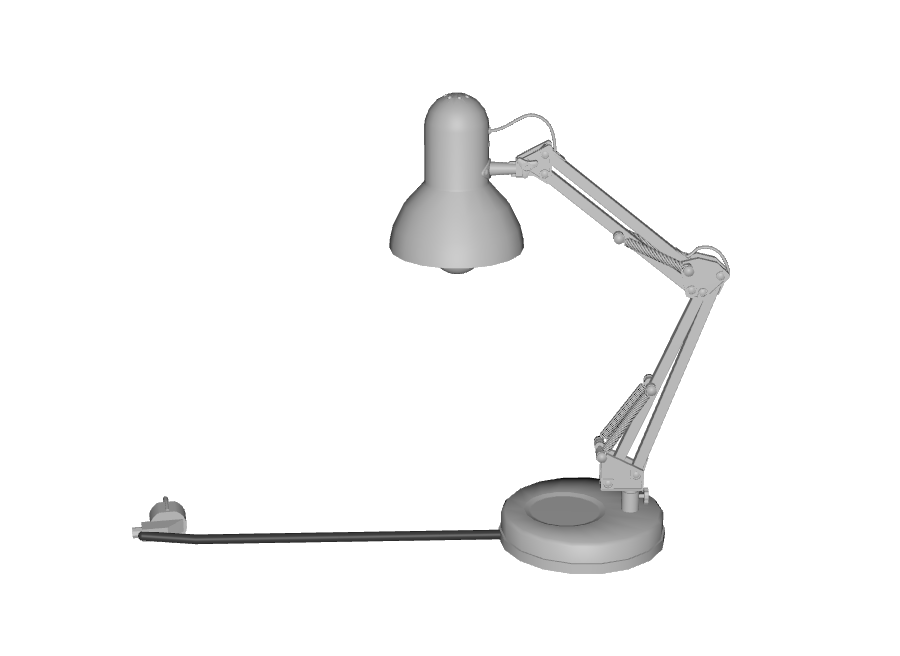 Desk lamp with a routed cord and levelled plug