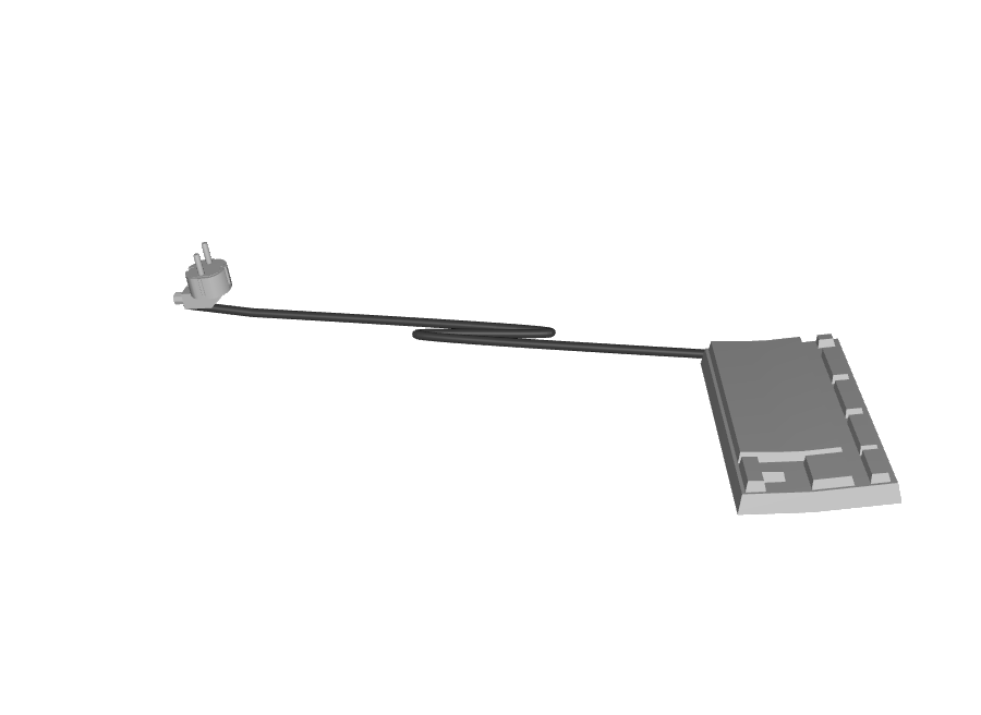 Corded keyboard with a slack loop lying on the surface