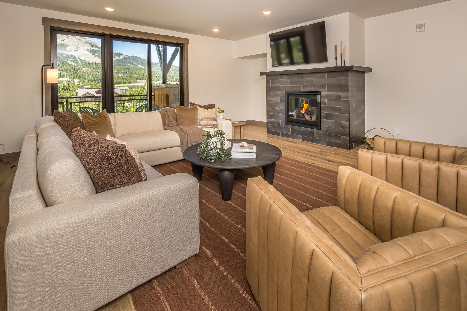 Living room and fireplace at 2D Summit View Drive 403D