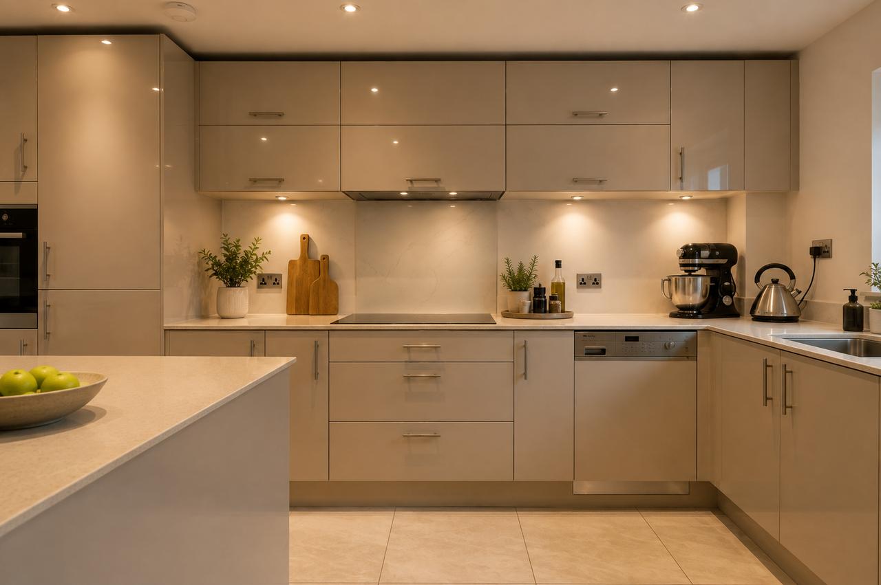 3 Lambton House — kitchen with handleless cabinetry and integrated appliances