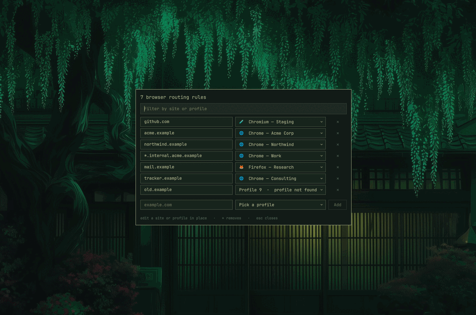 The full rules window, editable