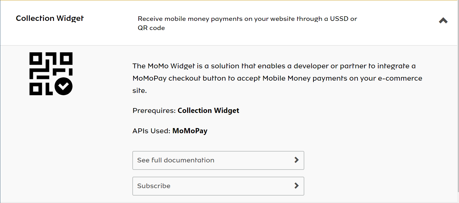 MTN MoMo API Collection Widget Product