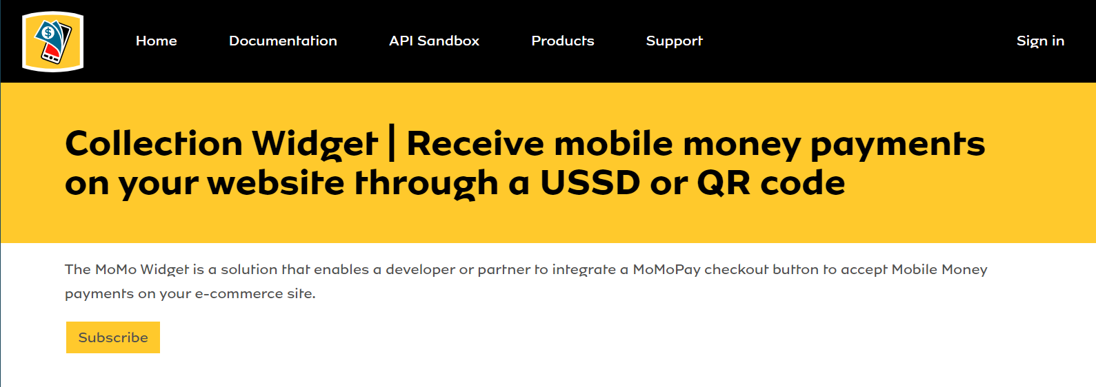 MTN MoMo API Collection Widget Product