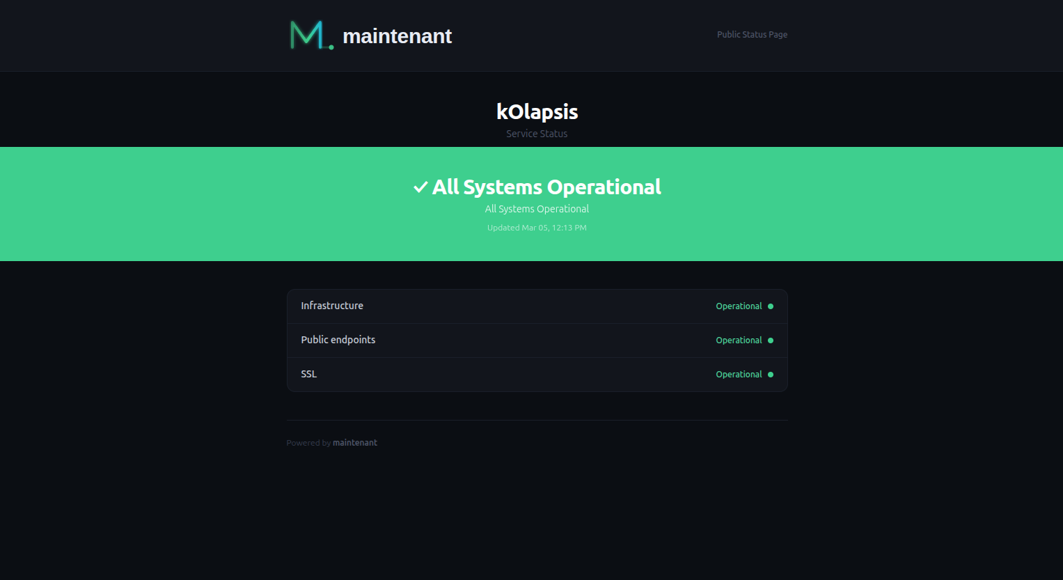 Status page, all operational