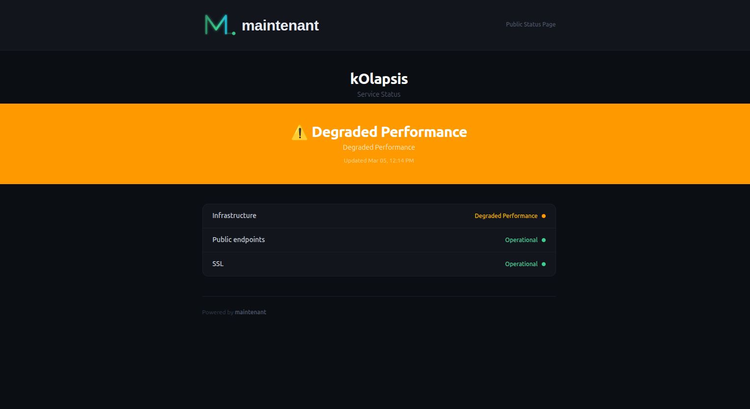 Status page, degraded