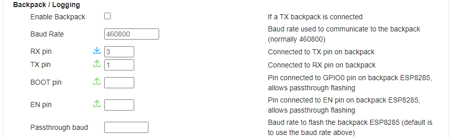 ELRS Backpack Settings