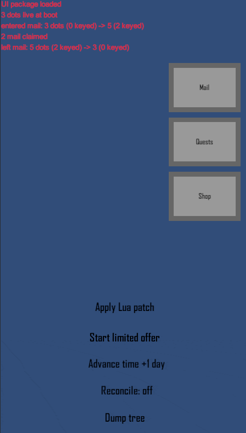 A Lua patch applied at runtime adds a new badge type with zero C# changes
