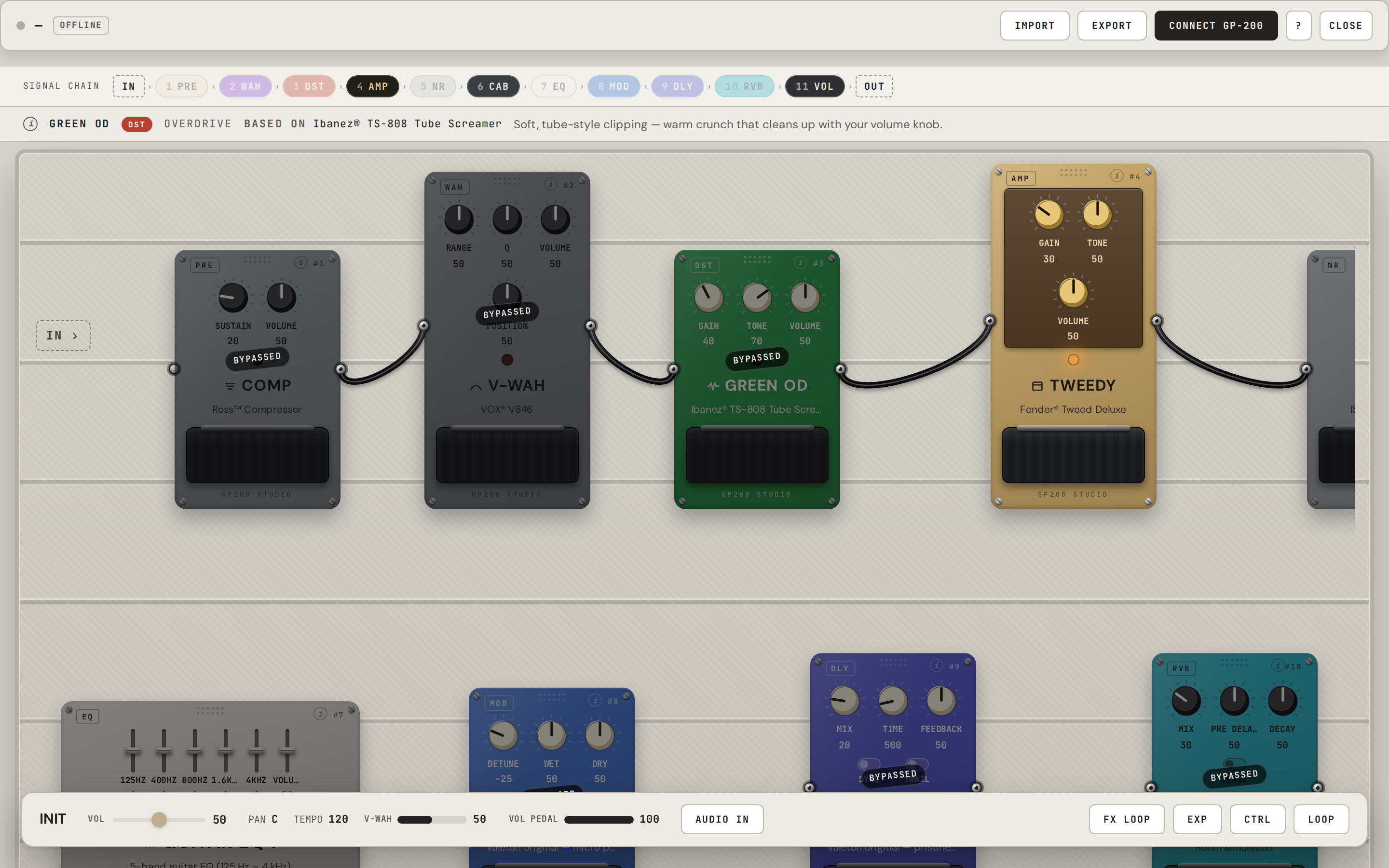 The GP200 Studio pedalboard editor