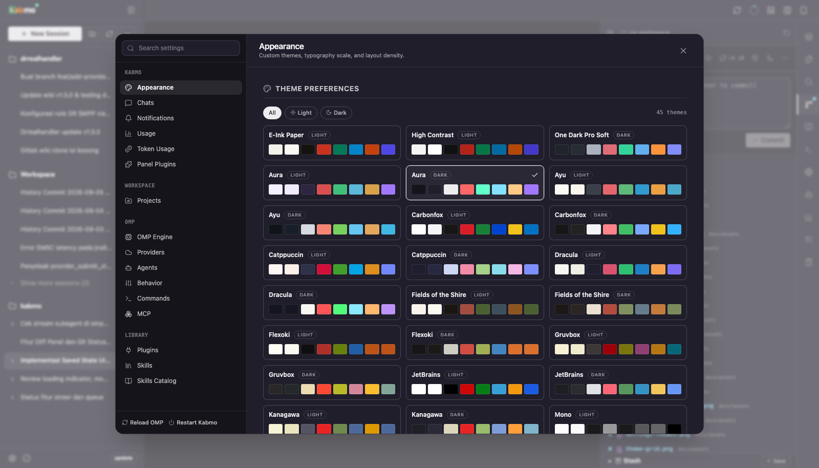 The palette picker in Settings → Appearance