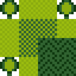 ตัวอย่างแผนที่ Pixel Art มุมมองจากด้านบนสีเขียวที่สร้างจากโค้ดตัวอย่าง pixlrt
