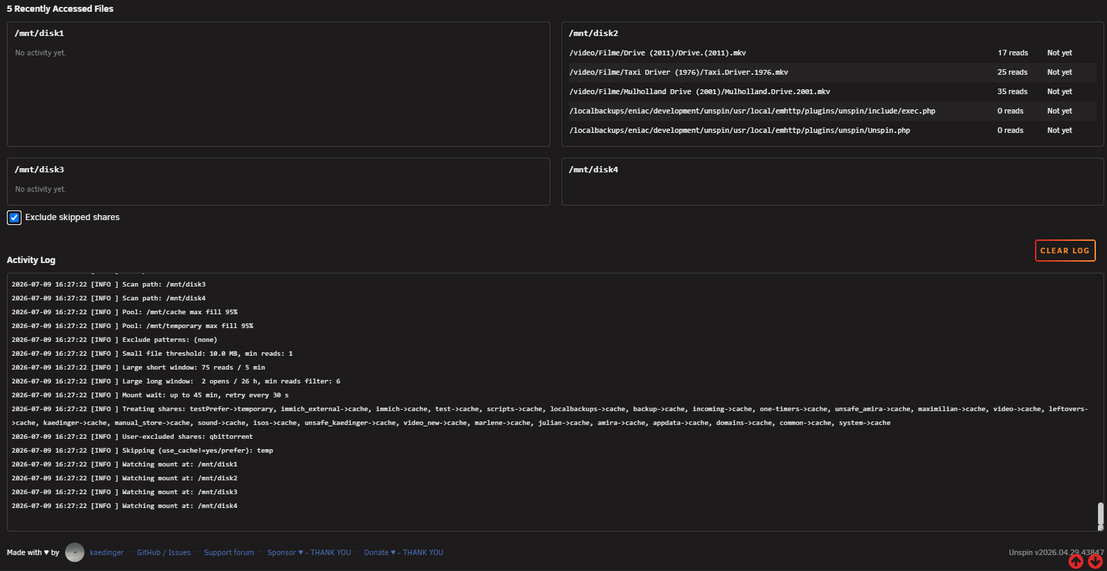 Screenshot: Log view