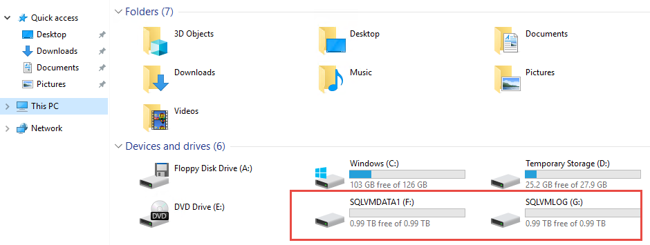 Resulting disks in SQL VM