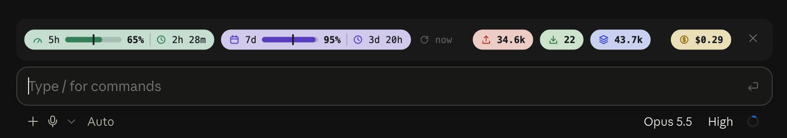The usage bar in the app's dark theme, with the default palette