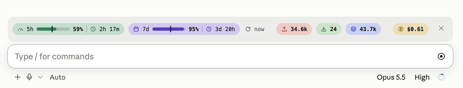 The usage bar in the app's light theme
