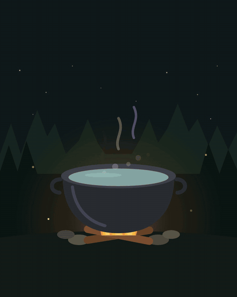 Animated Skill Cauldron brew showing selected ingredients entering the cauldron and a recipe card appearing