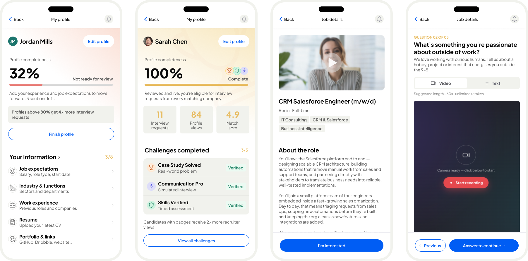 Taledo mobile candidate experience screens