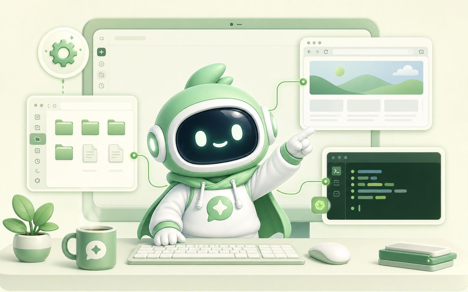Monaw mascot automating browser files and local commands