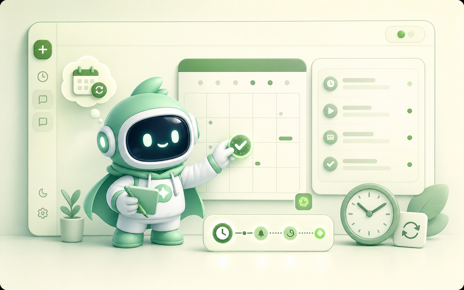 Monaw mascot setting up scheduled task automation
