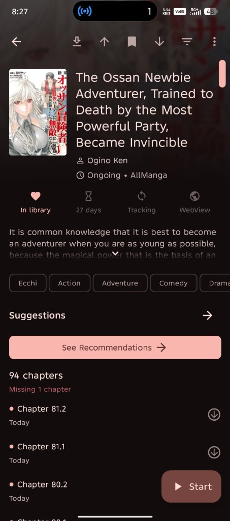 Wammy Manga Details Screen