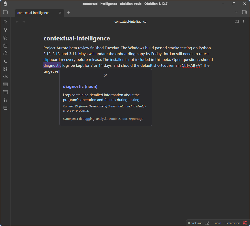 Contextual Lookup explains a selected term in place