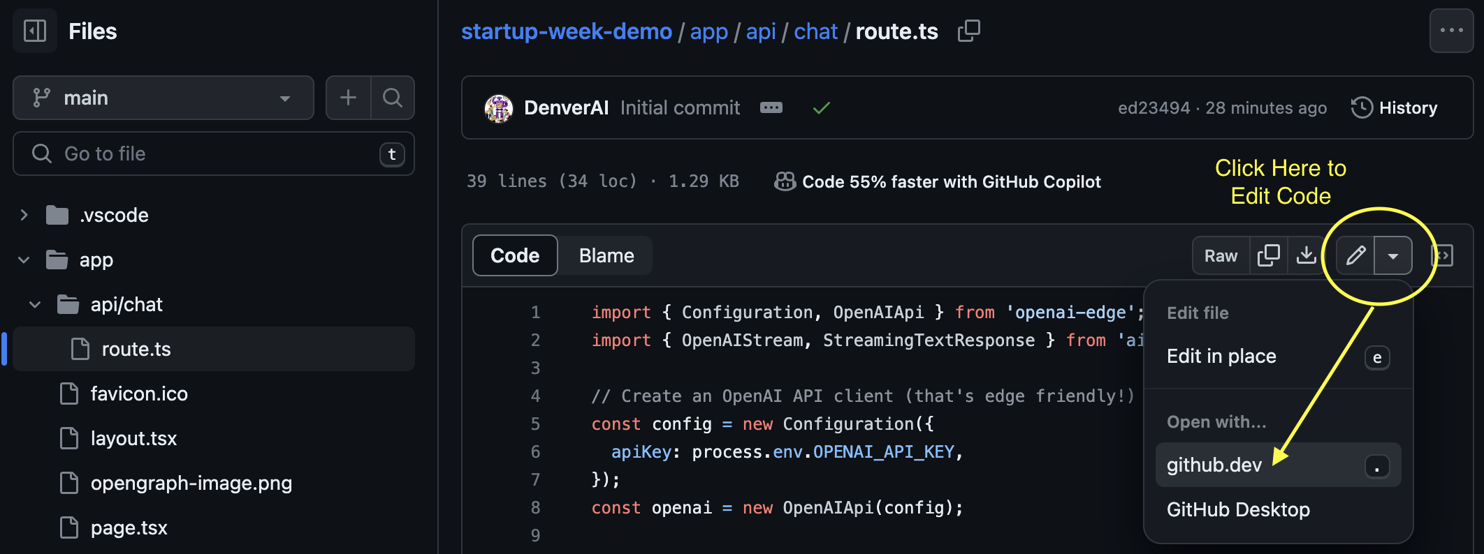 Edit your code directly in GitHub