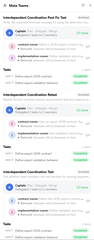 Meta team panel in the DSH Web sidebar