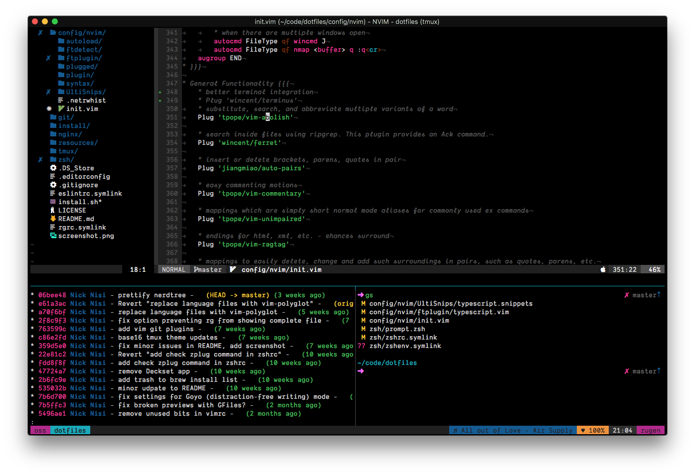 A screenshot of the dotfiles setup