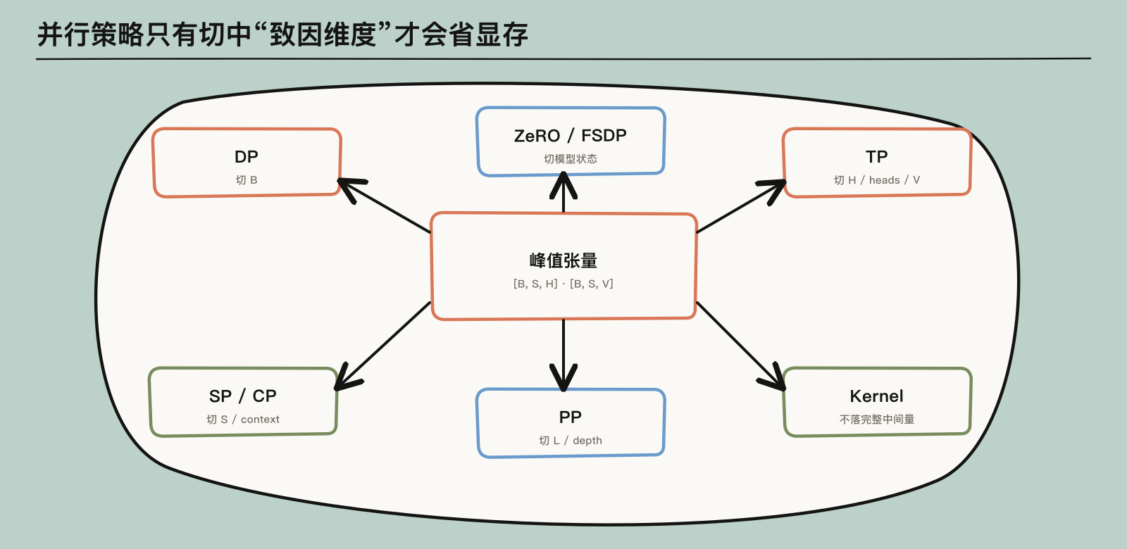 不同并行策略实际切分的维度