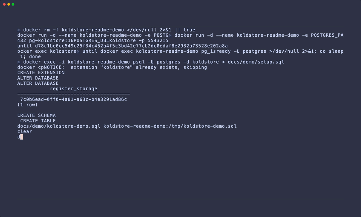 KoldStore moves historical PostgreSQL rows to Parquet while queries continue using the original table