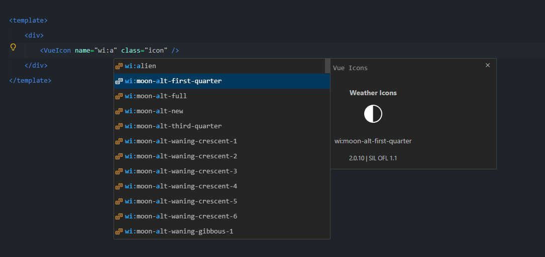 VueIcons Intellisense - Autocomplete