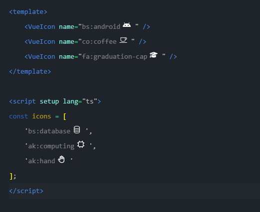 VueIcons Intellisense - Preview