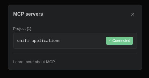 unifi-applications MCP server connected in Claude Code
