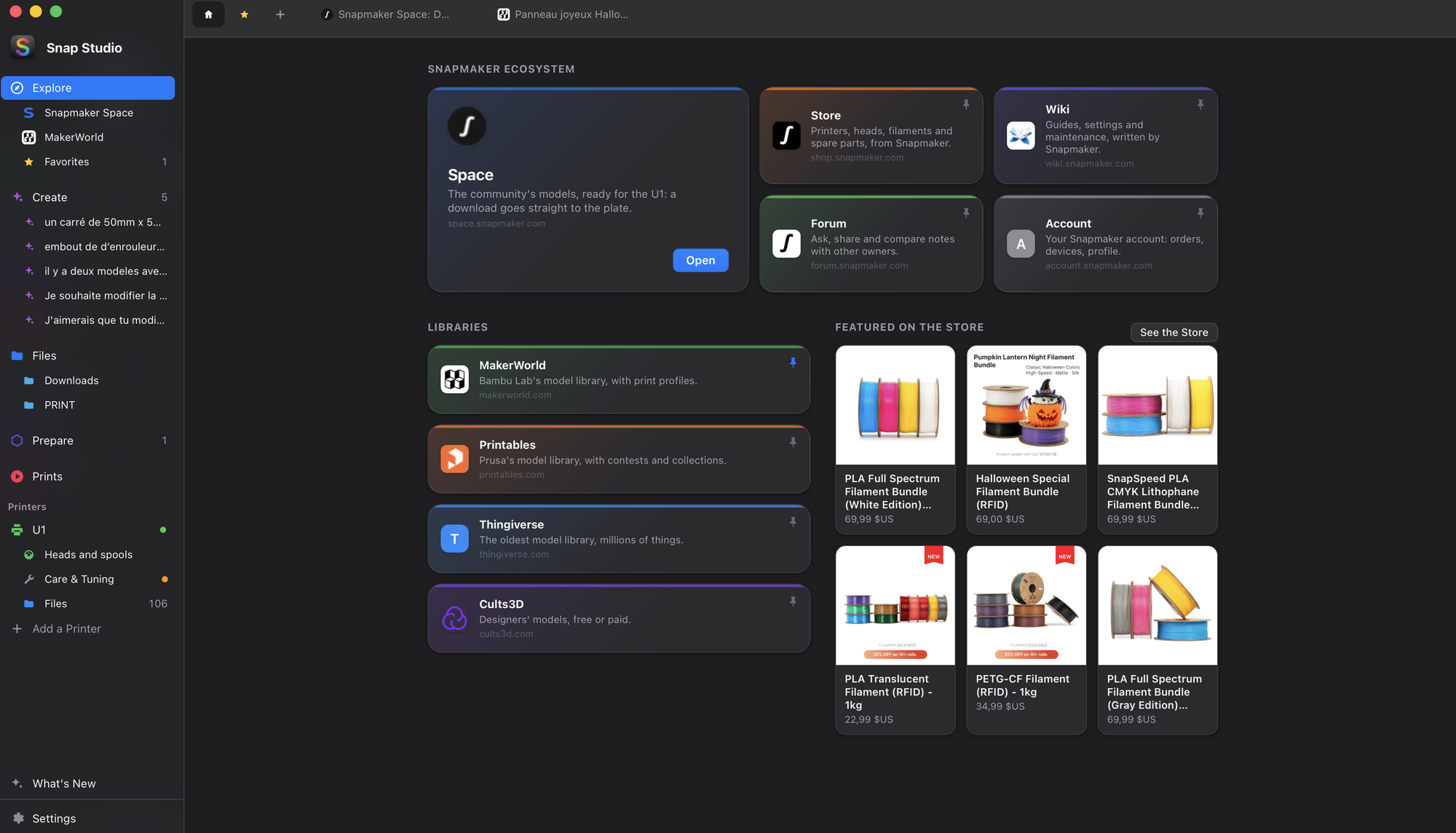 Explore home: Space, Store, Wiki, Forum, Account, libraries and Store picks