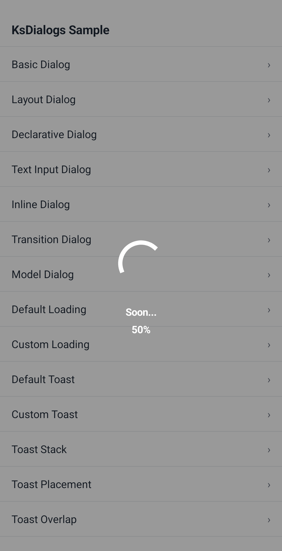 Loading at 50 percent in the Android Sample