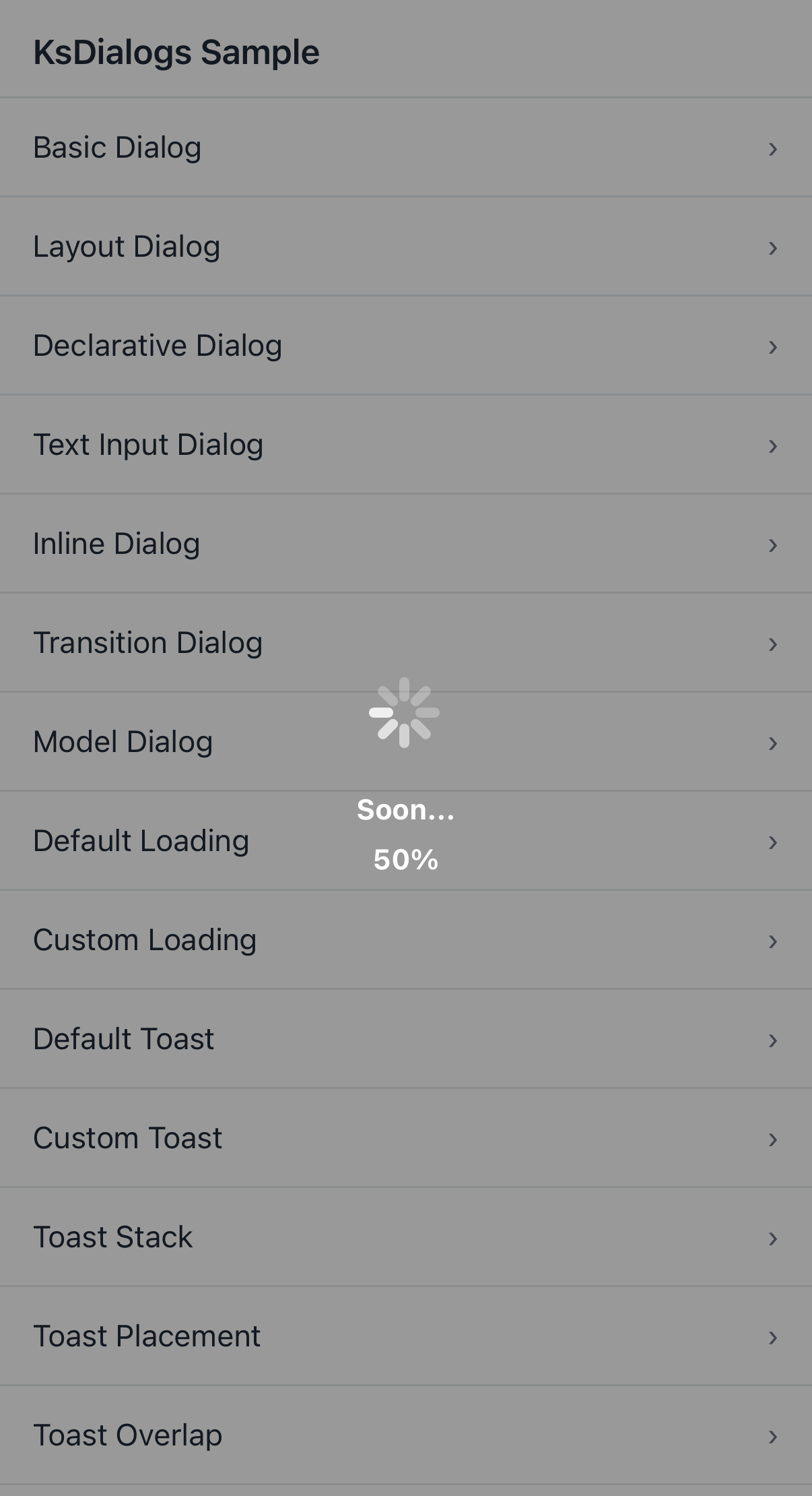 Loading at 50 percent in the iOS Sample