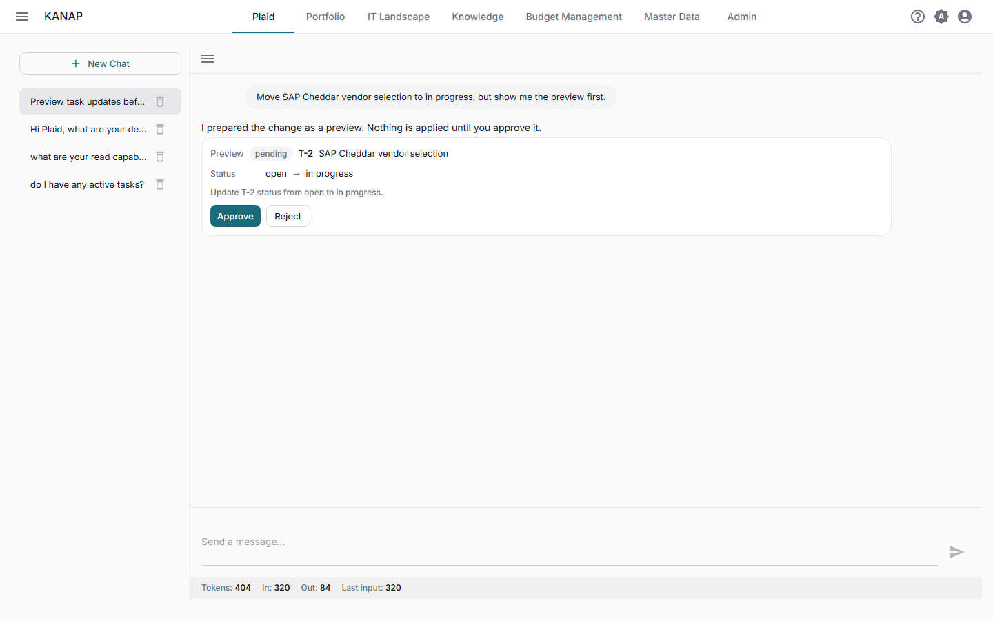 Plaid prepares a change as a preview and applies it only after approval