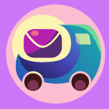 MsgTruck official header icon, a round purple mail is on a round truck, in vector style