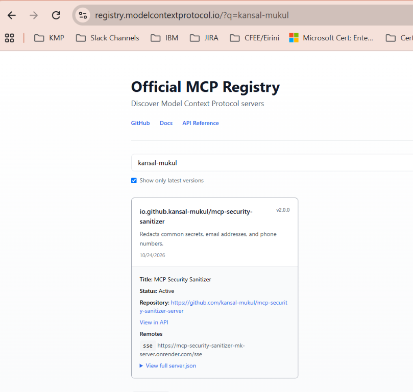 MCP Security Sanitizer listed in the official MCP Registry