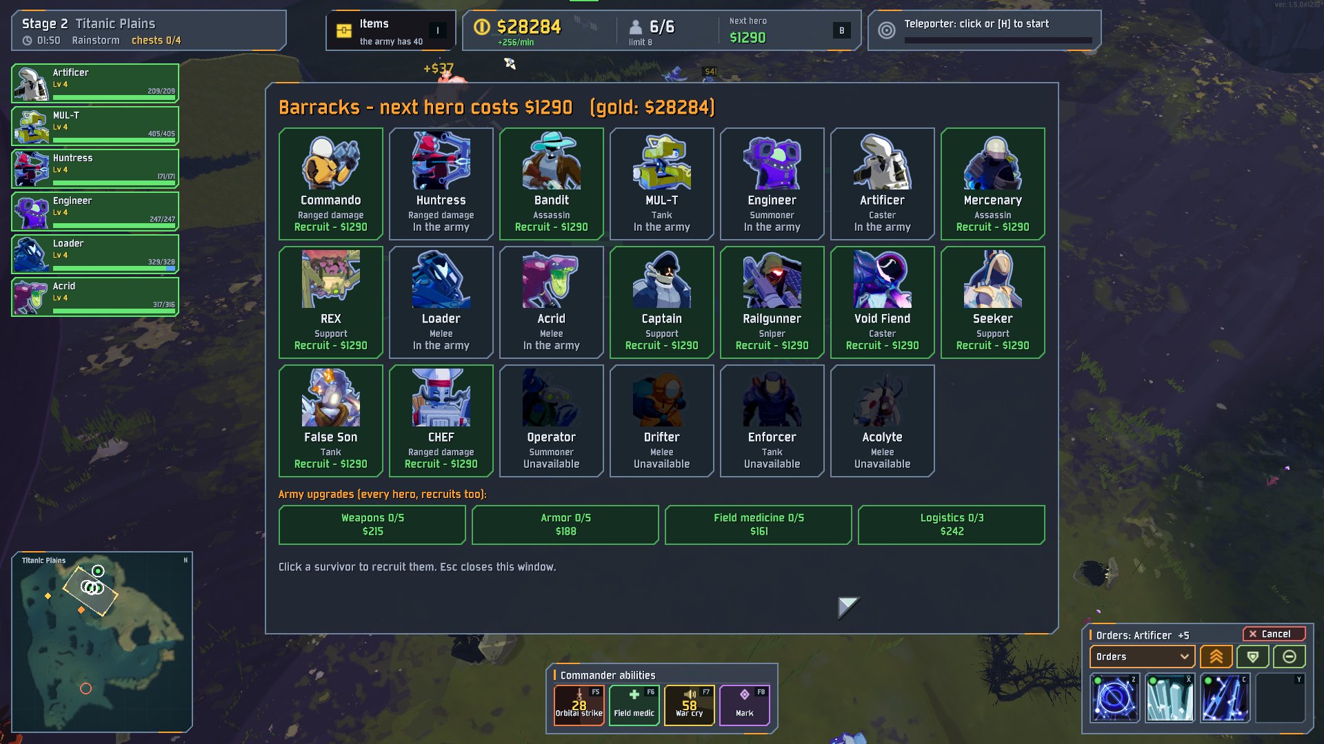 The barracks: recruit survivors and buy army upgrades