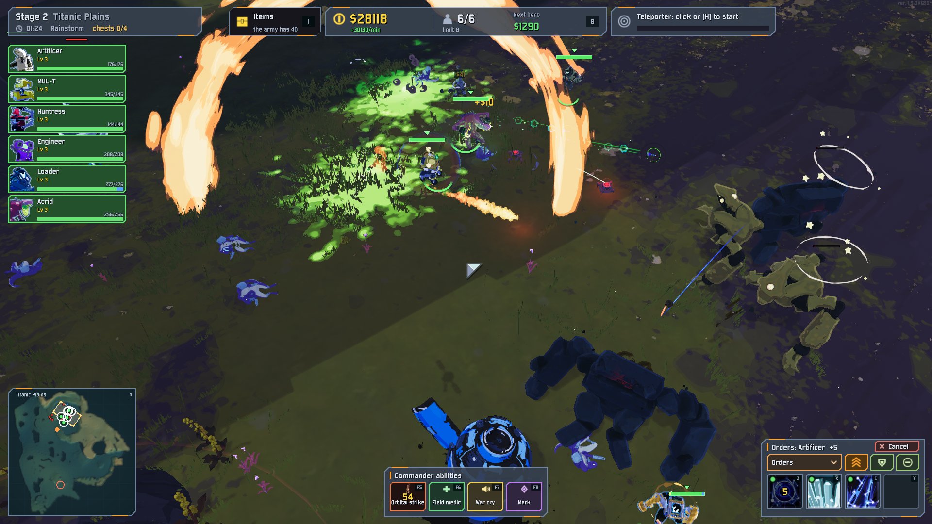 The commander's orbital strike lands in the middle of a fight