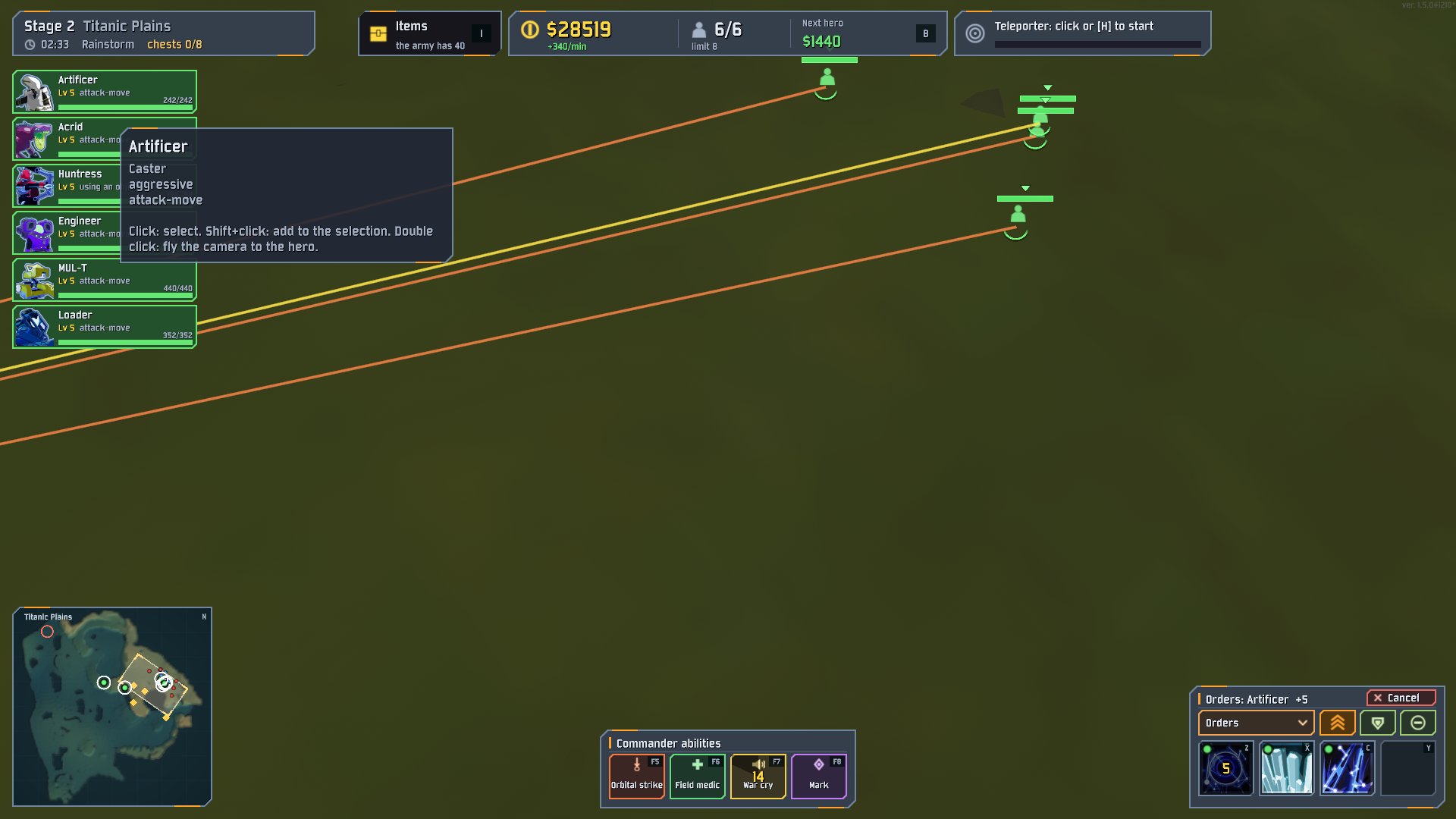 The army holds the teleporter zone against a Wandering Vagrant