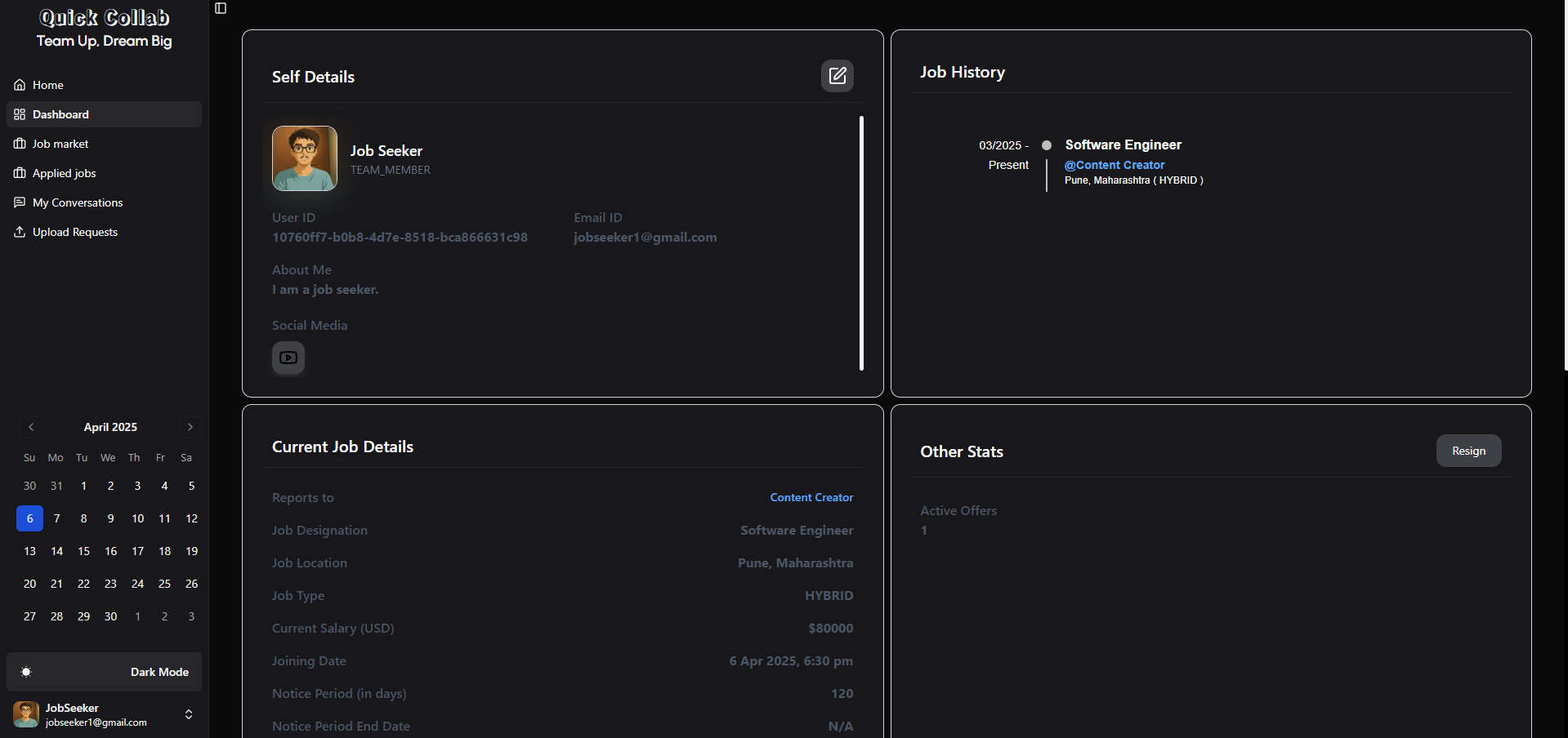 Team Member Dashboard